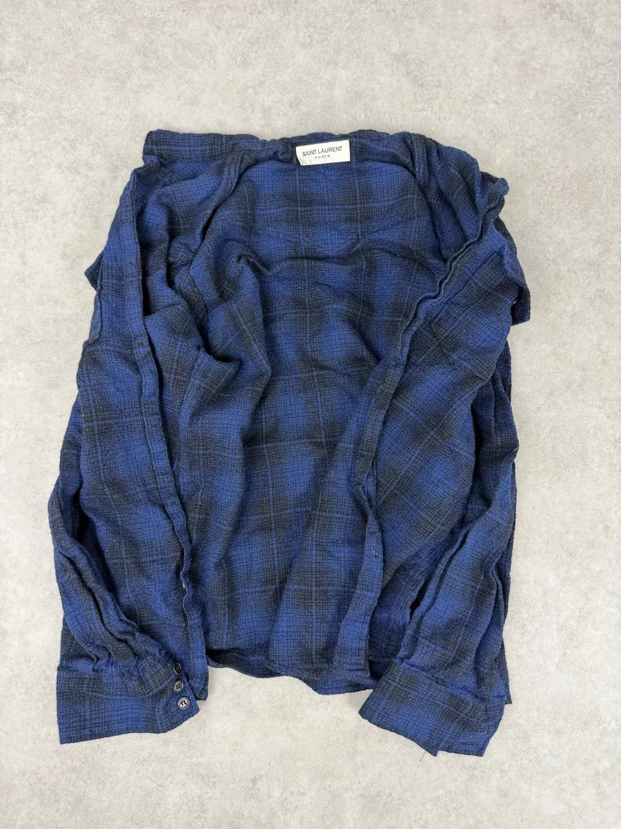SS2016 Saint Laurent Blue & Black Checkered Shirt by Hedi Slimane fflfakO 9