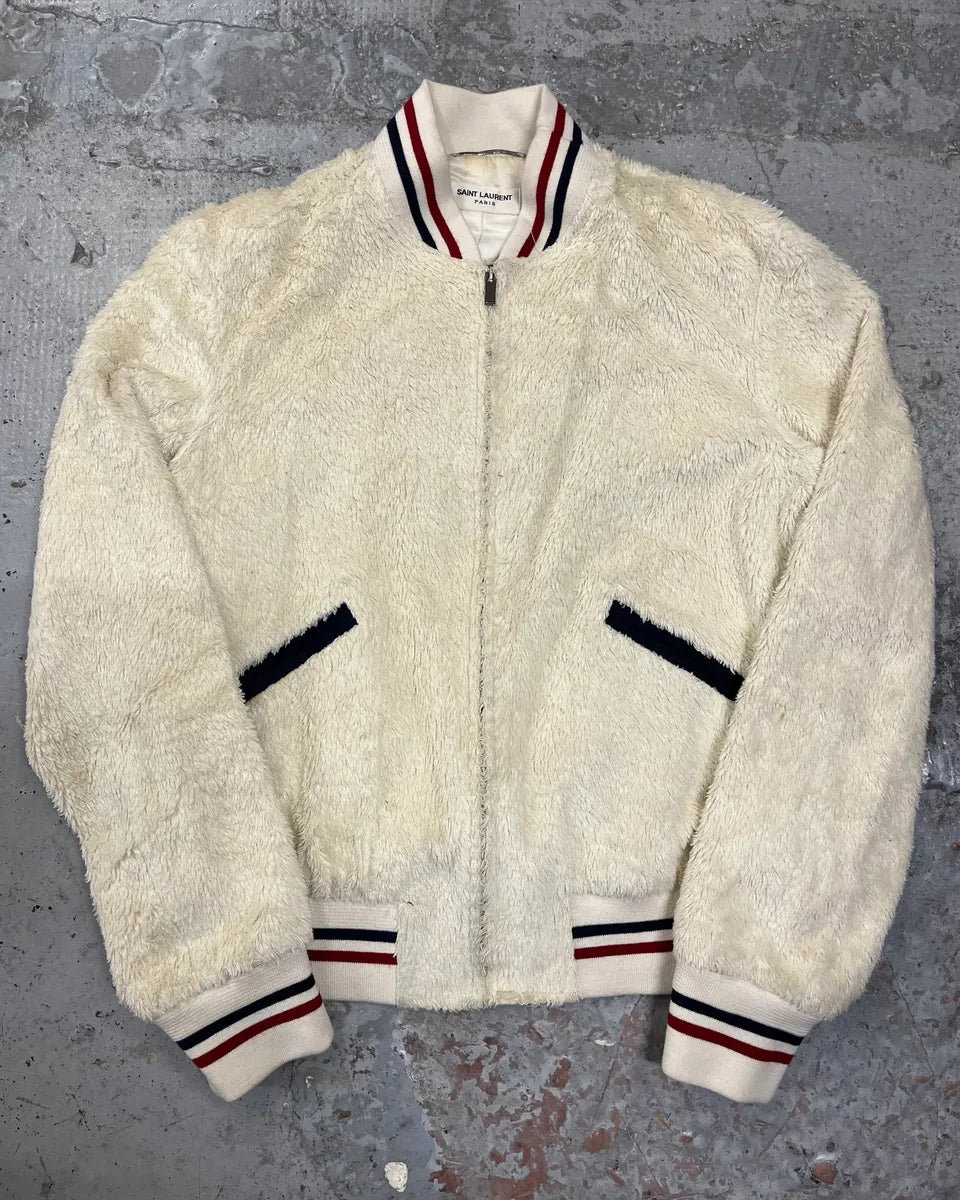 SS2016 Saint Laurent Cream Faux Fur Bomber Jacket YFnanzB 0