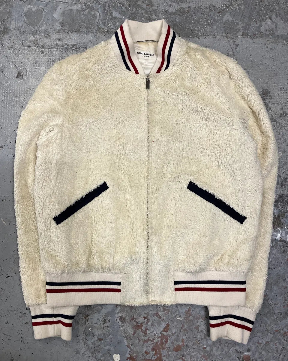 SS2016 Saint Laurent Cream Faux Fur Bomber Jacket YFnanzB 3