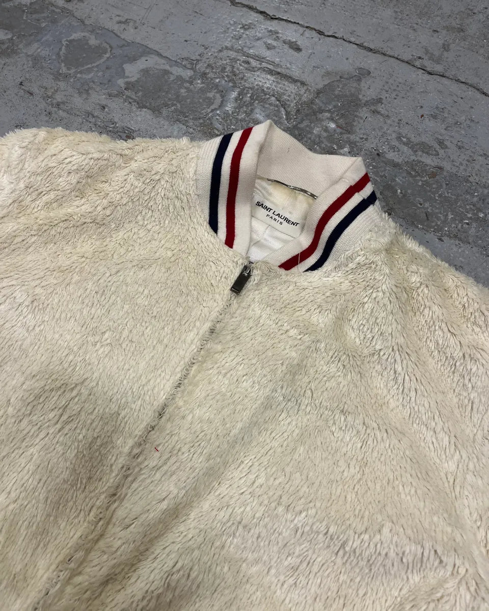 SS2016 Saint Laurent Cream Faux Fur Bomber Jacket YFnanzB 4