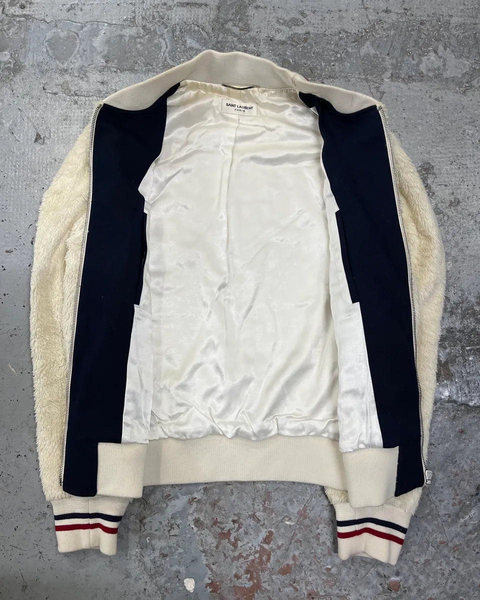 SS2016 Saint Laurent Cream Faux Fur Bomber Jacket YFnanzB 7