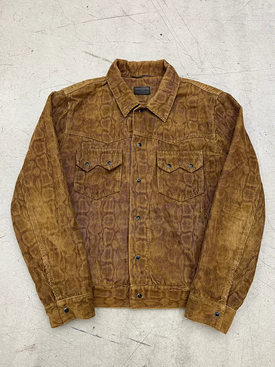SS2016 Saint Laurent Leopard Corduroy Camel Trucker Jacket cMYYAmT 0