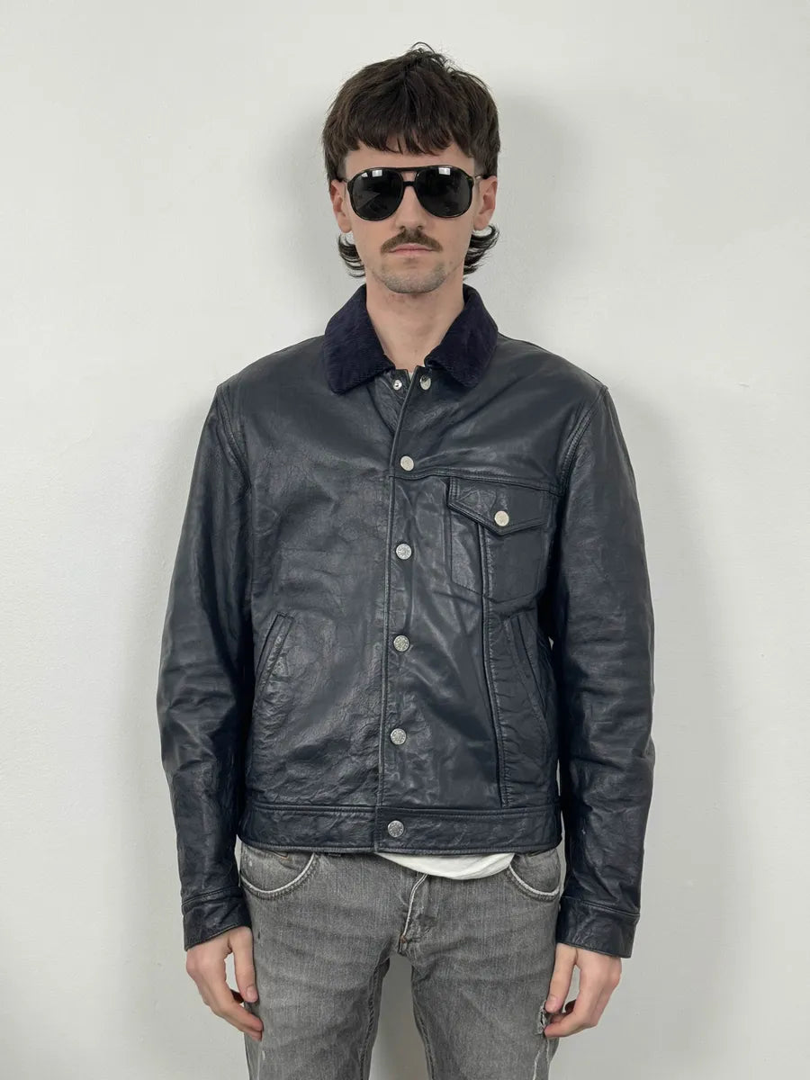 SS2017 Acne Studios Arno Velvet Collar Navy Leather Jacket pRBmIDm 1