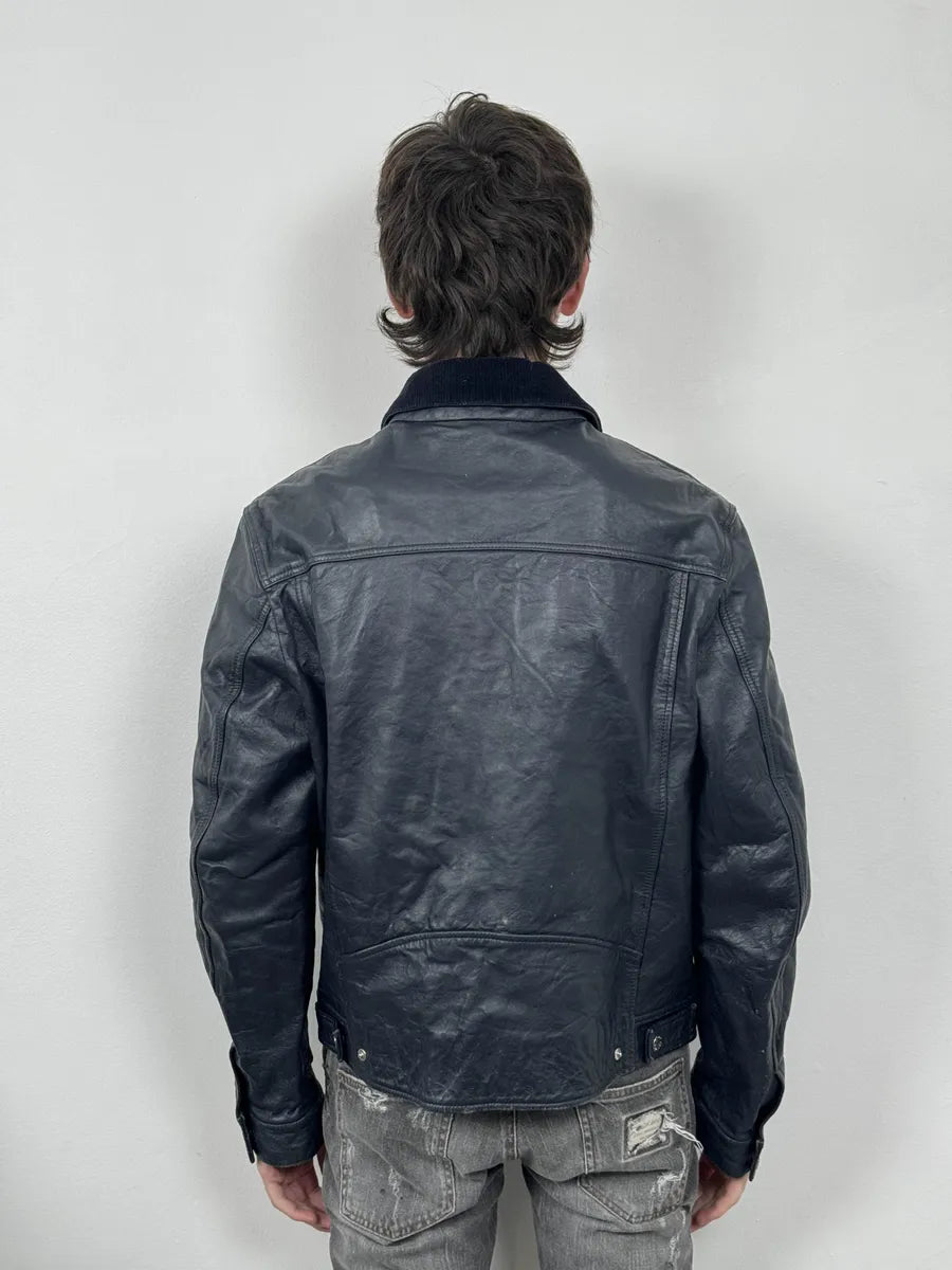 SS2017 Acne Studios Arno Velvet Collar Navy Leather Jacket pRBmIDm 2