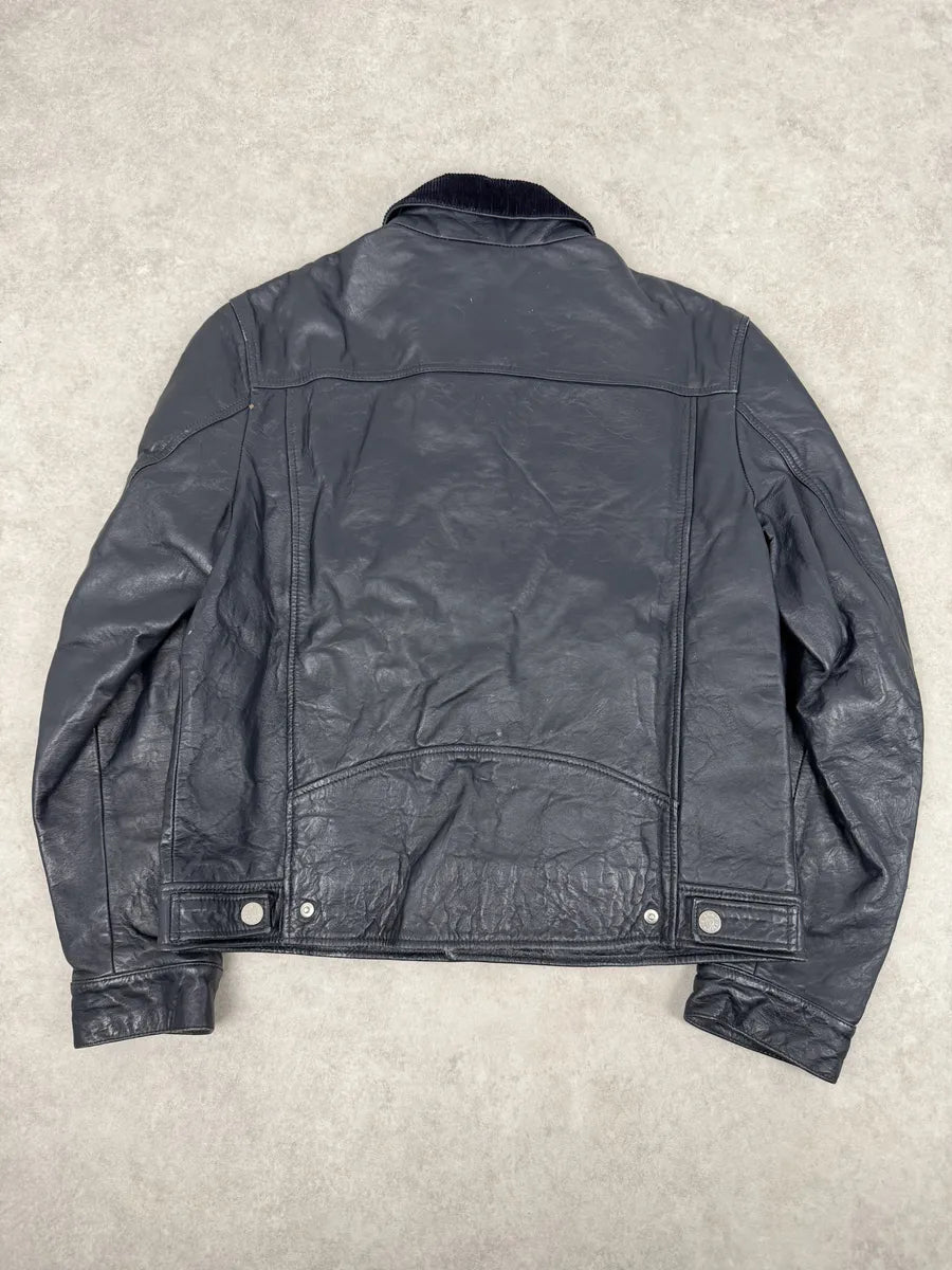 SS2017 Acne Studios Arno Velvet Collar Navy Leather Jacket pRBmIDm 3