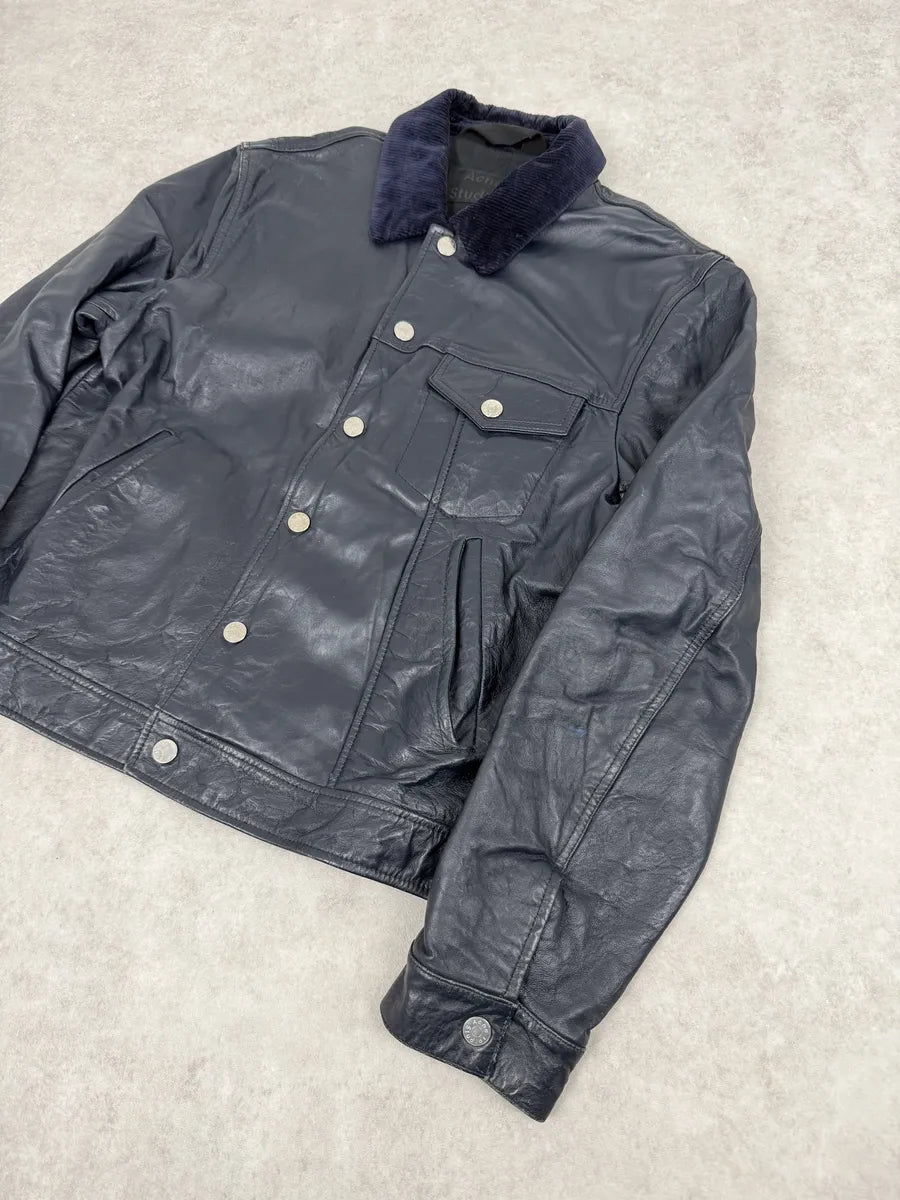 SS2017 Acne Studios Arno Velvet Collar Navy Leather Jacket pRBmIDm 4