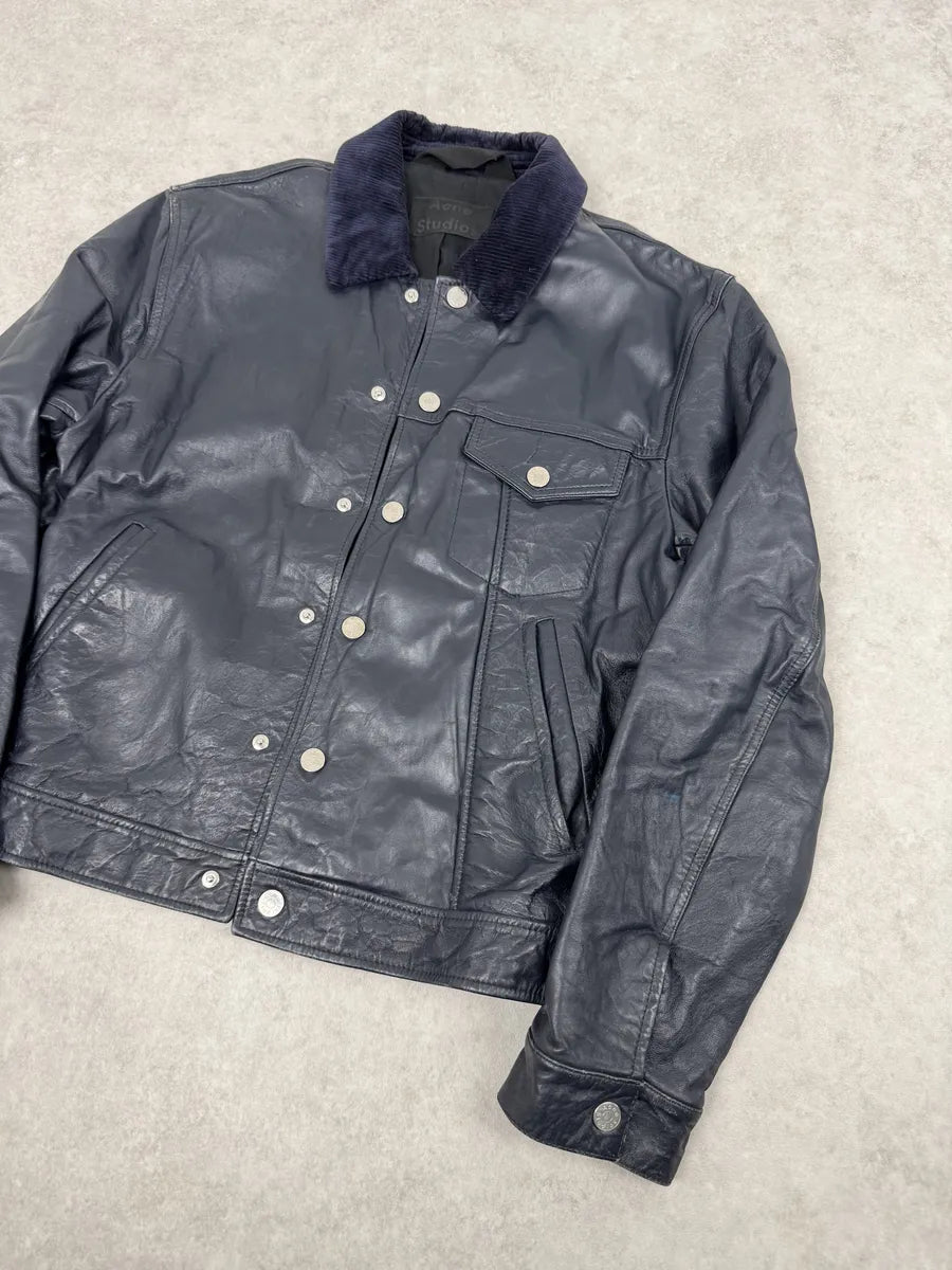 SS2017 Acne Studios Arno Velvet Collar Navy Leather Jacket pRBmIDm 5