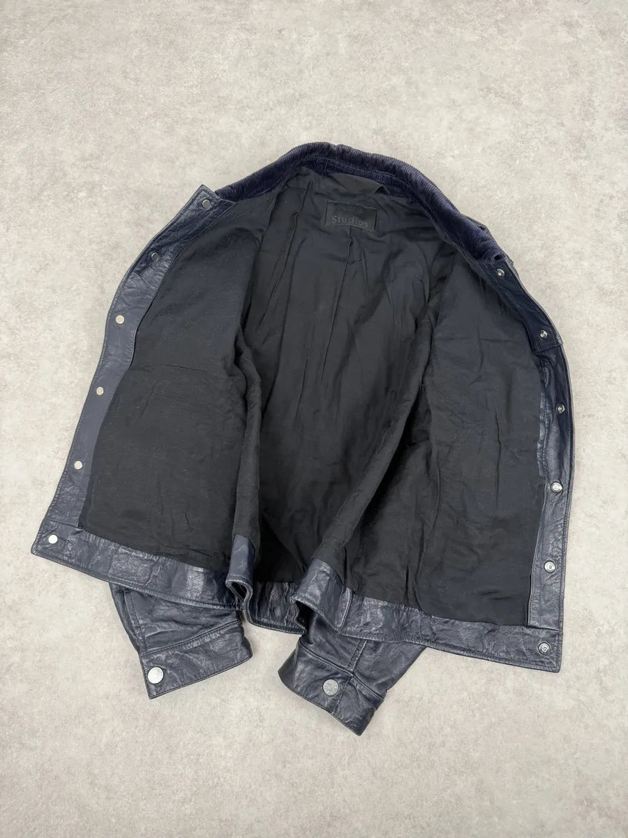 SS2017 Acne Studios Arno Velvet Collar Navy Leather Jacket pRBmIDm 6