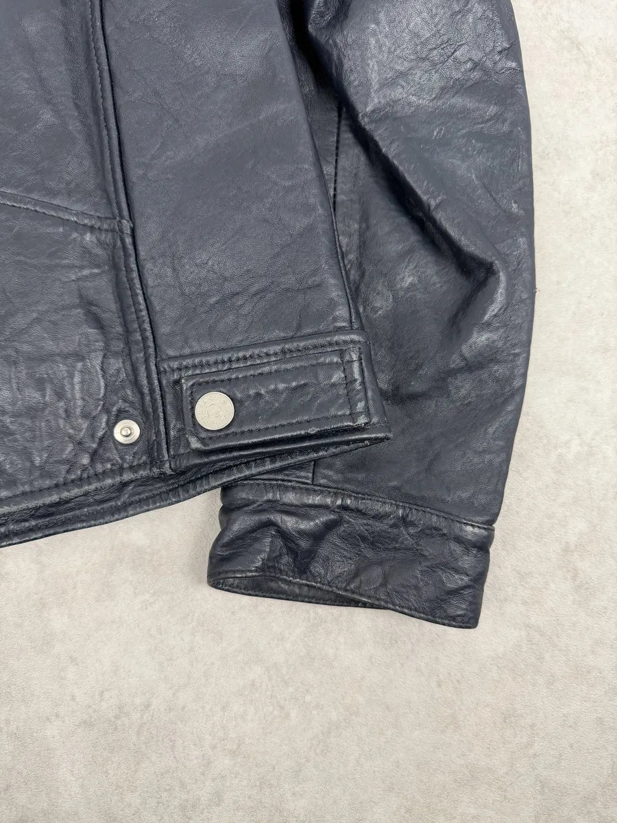 SS2017 Acne Studios Arno Velvet Collar Navy Leather Jacket pRBmIDm 8