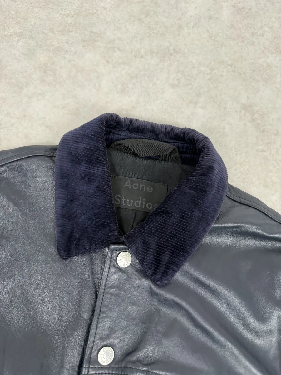 SS2017 Acne Studios Arno Velvet Collar Navy Leather Jacket pRBmIDm 9