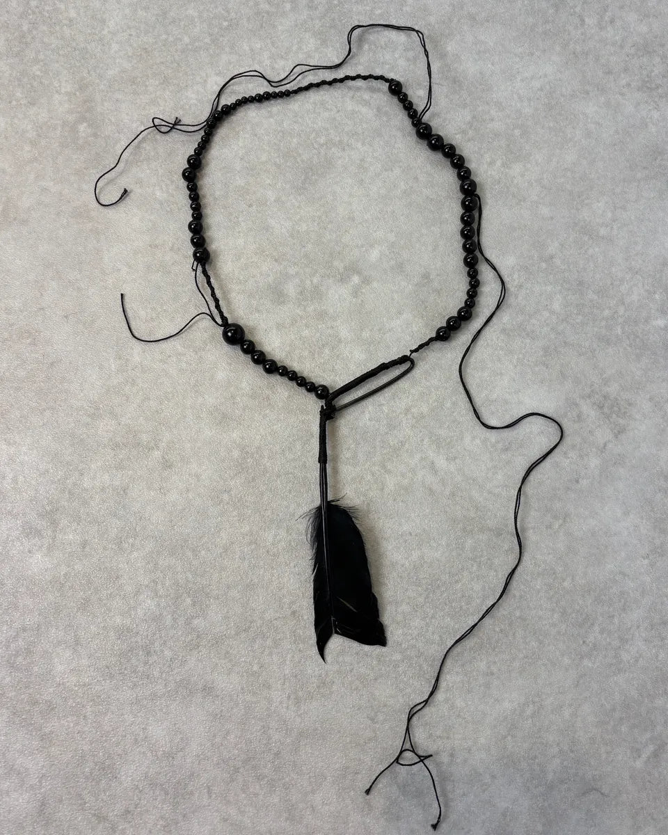 SS2017 Ann Demeulemeester Beaded Black Feather Necklace pExUqfK 1