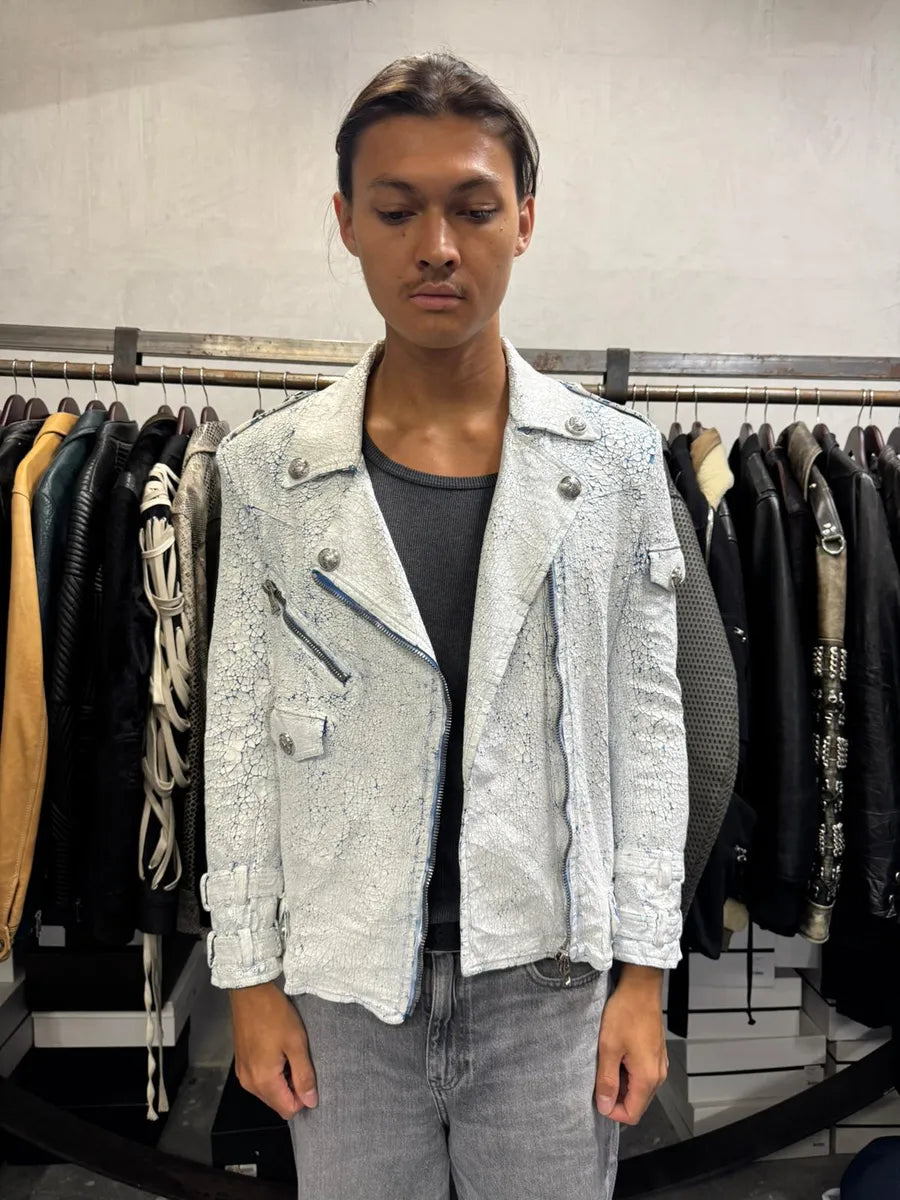 SS2017 Balmain Biker White Painted Blue Perfecto Jacket xqgMhWb 1