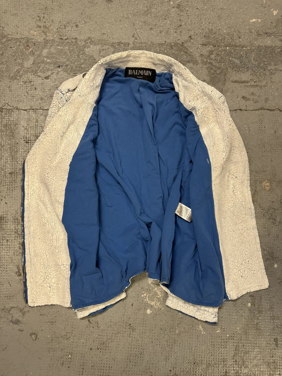SS2017 Balmain Biker White Painted Blue Perfecto Jacket xqgMhWb 10