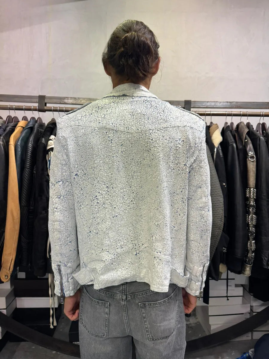 SS2017 Balmain Biker White Painted Blue Perfecto Jacket xqgMhWb 2