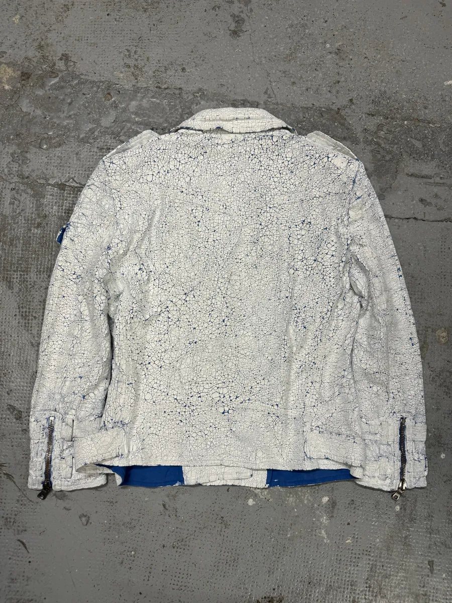 SS2017 Balmain Biker White Painted Blue Perfecto Jacket xqgMhWb 3