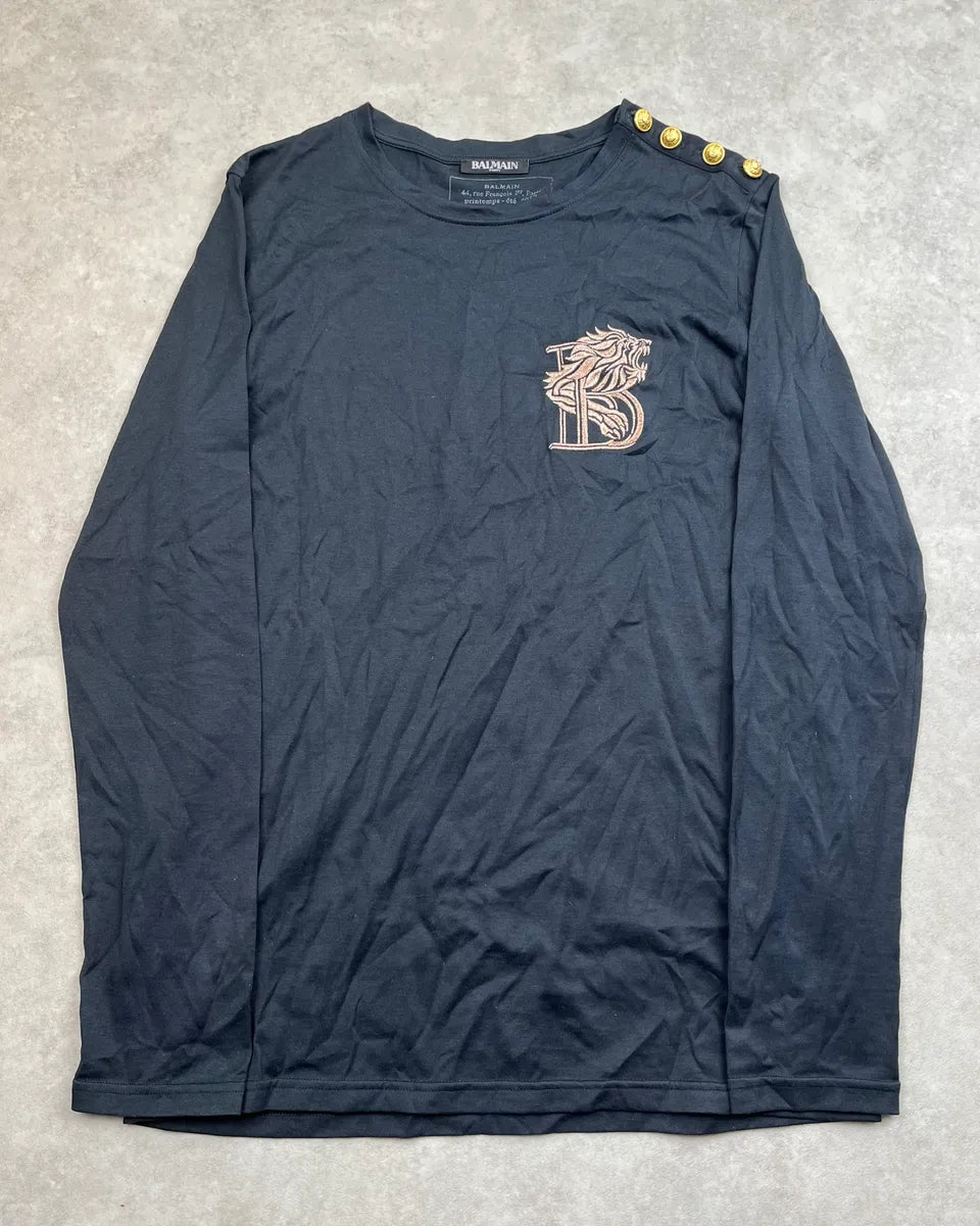 SS2017 Balmain Black Lion Embroidered Buttoned Longsleeve EVKOQUQ 0
