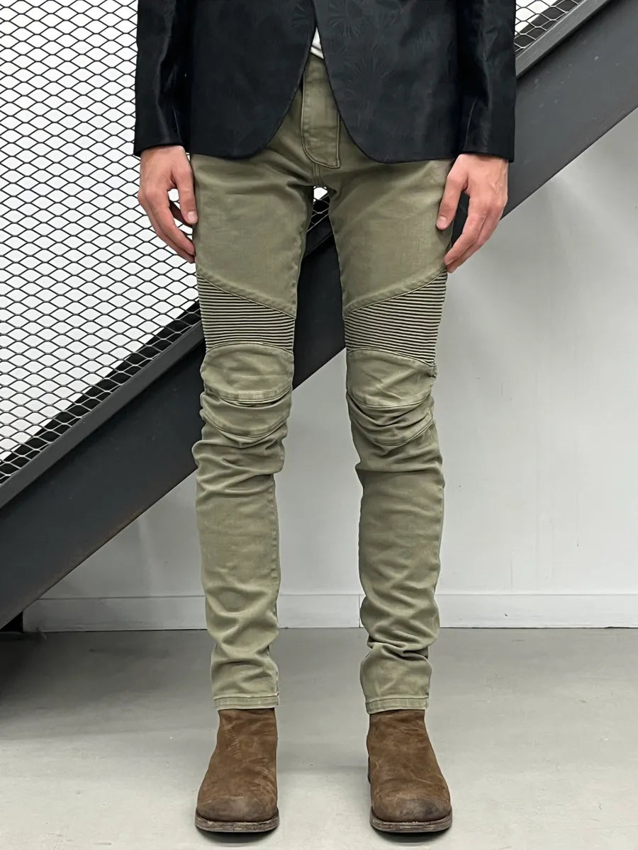 SS2017 Balmain Khaki Green Sample Biker Jeans vhXaUAK 1