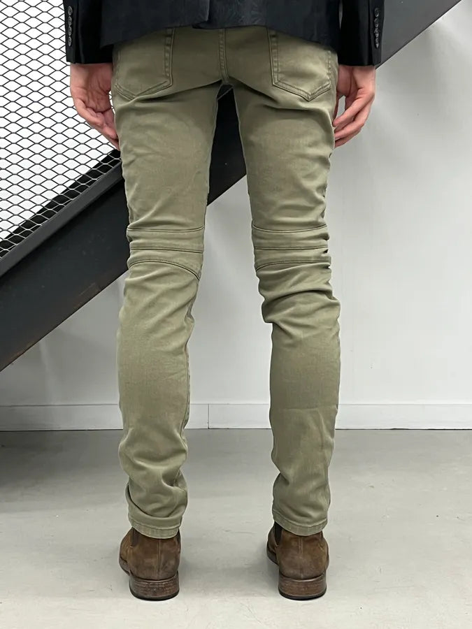 SS2017 Balmain Khaki Green Sample Biker Jeans vhXaUAK 2