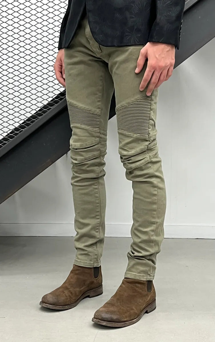 SS2017 Balmain Khaki Green Sample Biker Jeans vhXaUAK 3