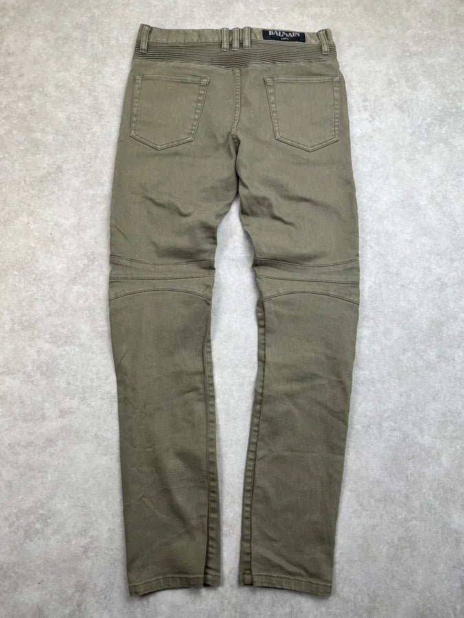 SS2017 Balmain Khaki Green Sample Biker Jeans vhXaUAK 4