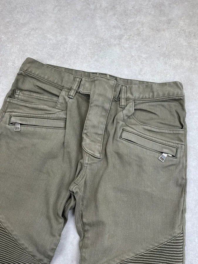 SS2017 Balmain Khaki Green Sample Biker Jeans vhXaUAK 5