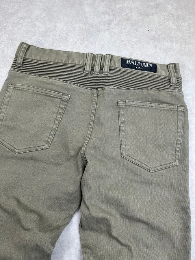 SS2017 Balmain Khaki Green Sample Biker Jeans vhXaUAK 6