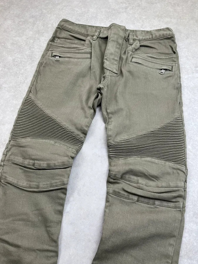 SS2017 Balmain Khaki Green Sample Biker Jeans vhXaUAK 7