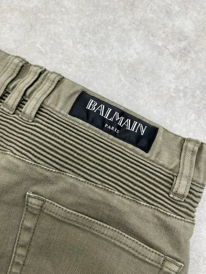 SS2017 Balmain Khaki Green Sample Biker Jeans vhXaUAK 8