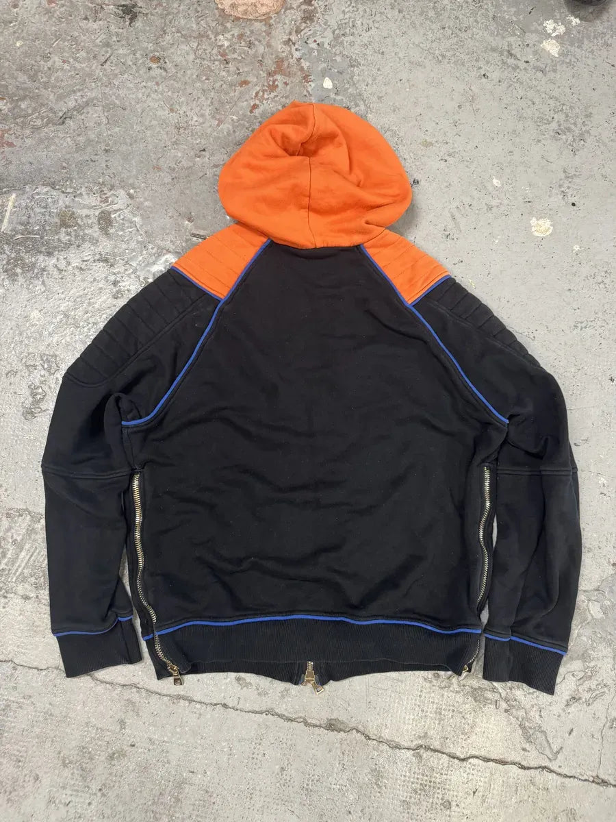 SS2017 Balmain Navy & Orange Biker Zip-up Hoodie oIcwpcN 4