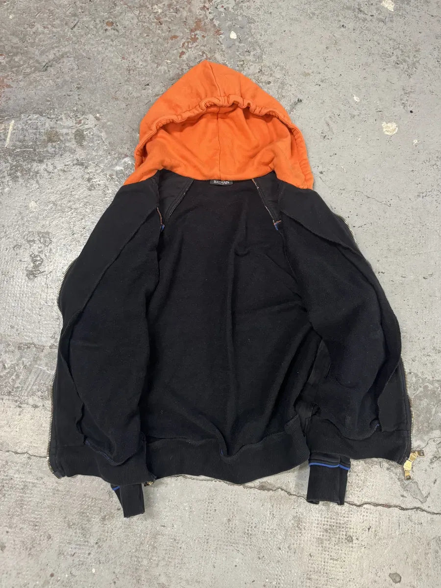 SS2017 Balmain Navy & Orange Biker Zip-up Hoodie oIcwpcN 6