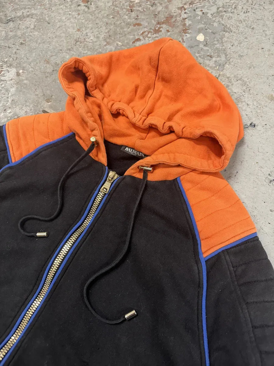 SS2017 Balmain Navy & Orange Biker Zip-up Hoodie oIcwpcN 7