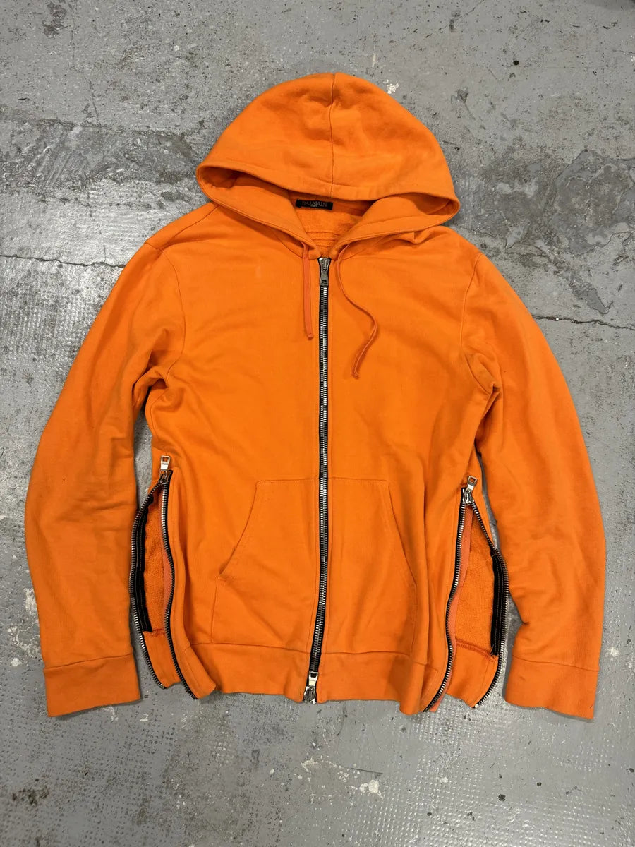 SS2017 Balmain Side Zips Orange Zip-up Hoodie hMzTRIT 5