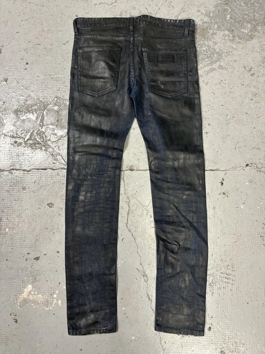 SS2017 Cavalli Black Waxed Brut Denim Skinny Jeans FEssZct 1