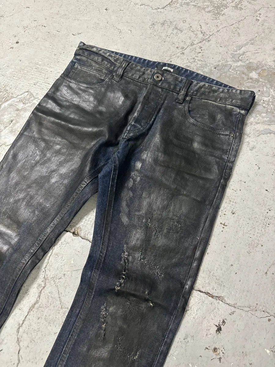 SS2017 Cavalli Black Waxed Brut Denim Skinny Jeans FEssZct 10