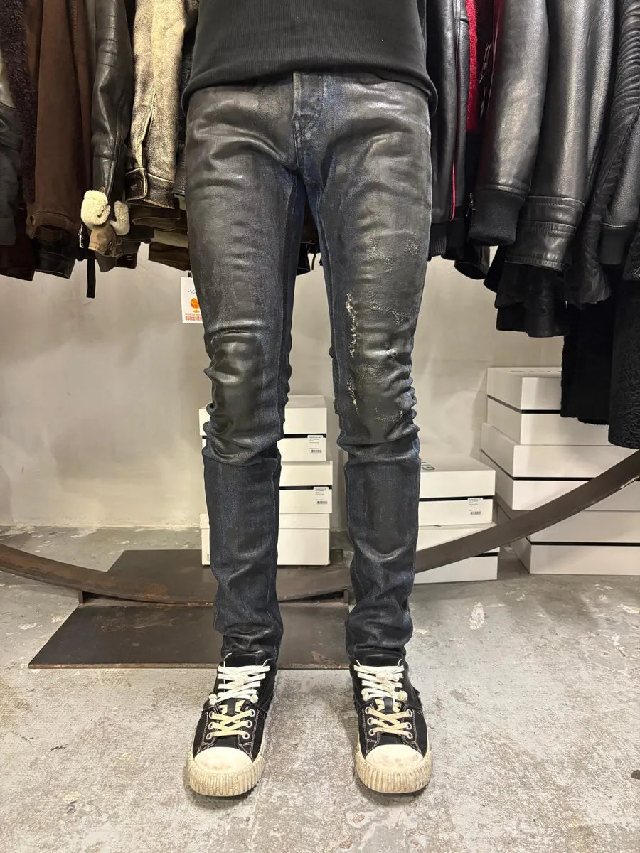 SS2017 Cavalli Black Waxed Brut Denim Skinny Jeans FEssZct 2