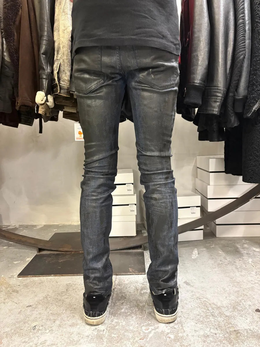 SS2017 Cavalli Black Waxed Brut Denim Skinny Jeans FEssZct 3