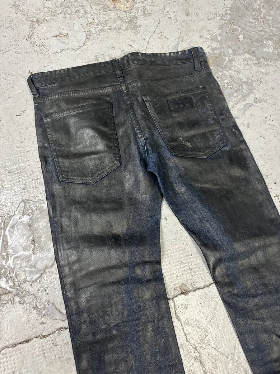 SS2017 Cavalli Black Waxed Brut Denim Skinny Jeans FEssZct 5