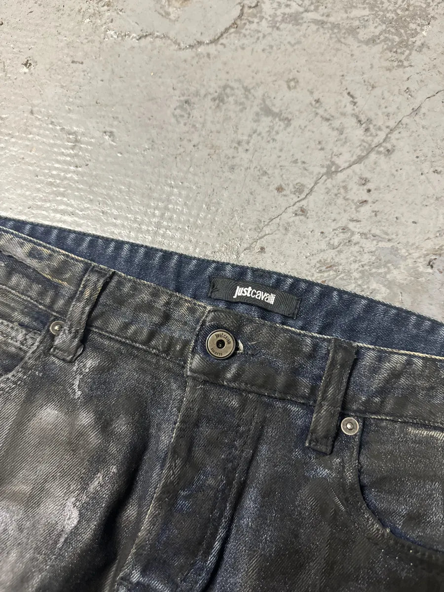 SS2017 Cavalli Black Waxed Brut Denim Skinny Jeans FEssZct 8