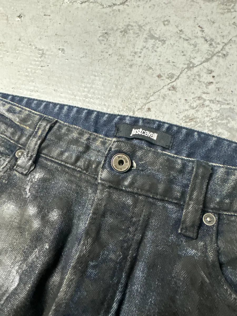 SS2017 Cavalli Black Waxed Brut Denim Skinny Jeans FEssZct 9