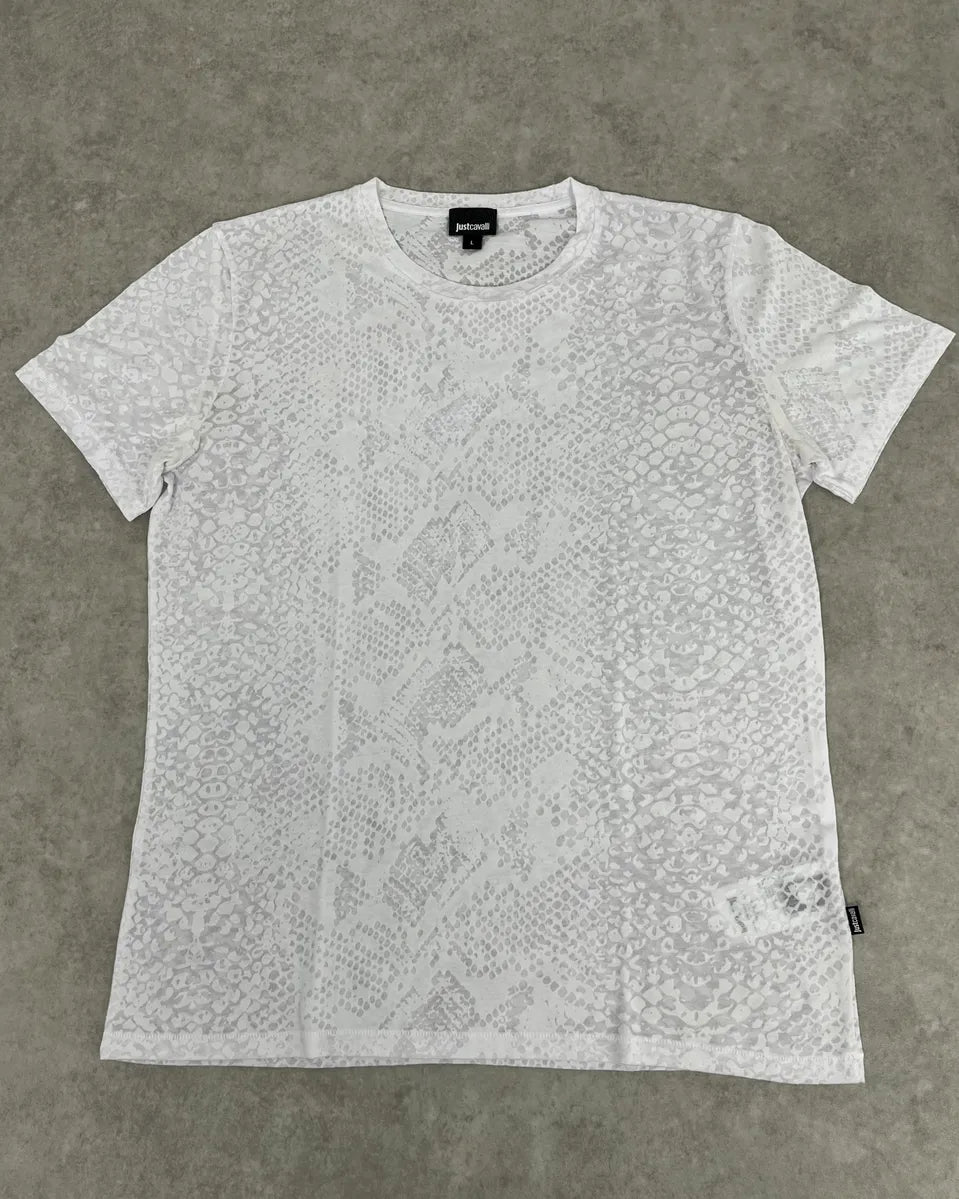 SS2017 Cavalli White Snake Python Print T-Shirt WvZbsdq 0