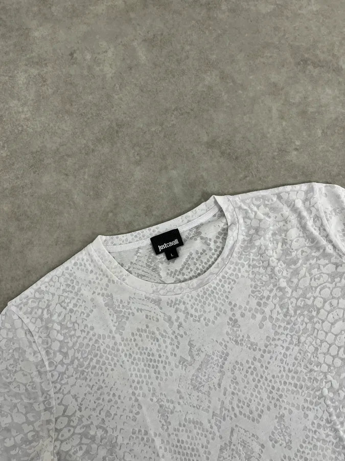 SS2017 Cavalli White Snake Python Print T-Shirt WvZbsdq 4
