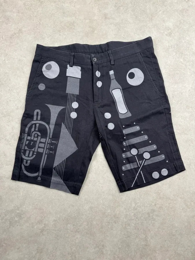 SS2017 Dolce & Gabbana Black Cotton Musical Instrument Print Short sCwRSWL 3