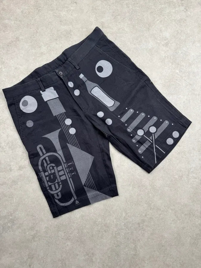 SS2017 Dolce & Gabbana Black Cotton Musical Instrument Print Short sCwRSWL 4