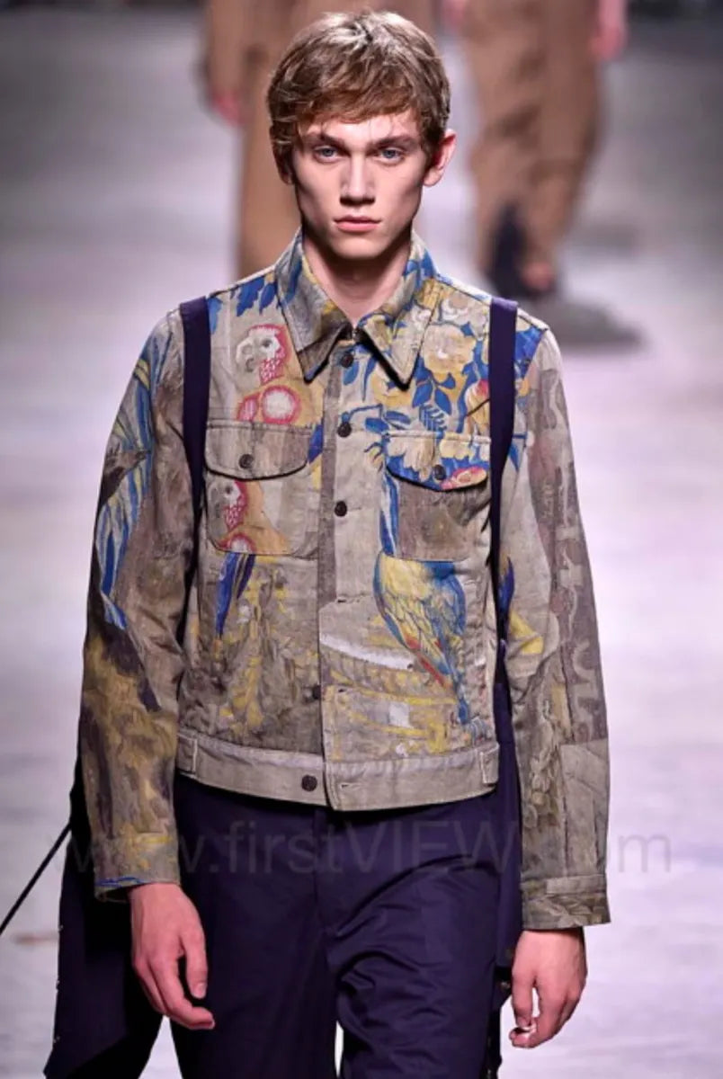 SS2017 Dries Van Noten Beige Jungle Tapestry Trucker Cropped Jacket POjkOOQO 1