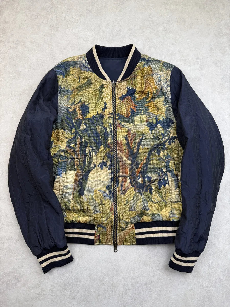 SS2017 Dries Van Noten Navy Tapisserie Reversible Bomber Jacket FgejhMc 0