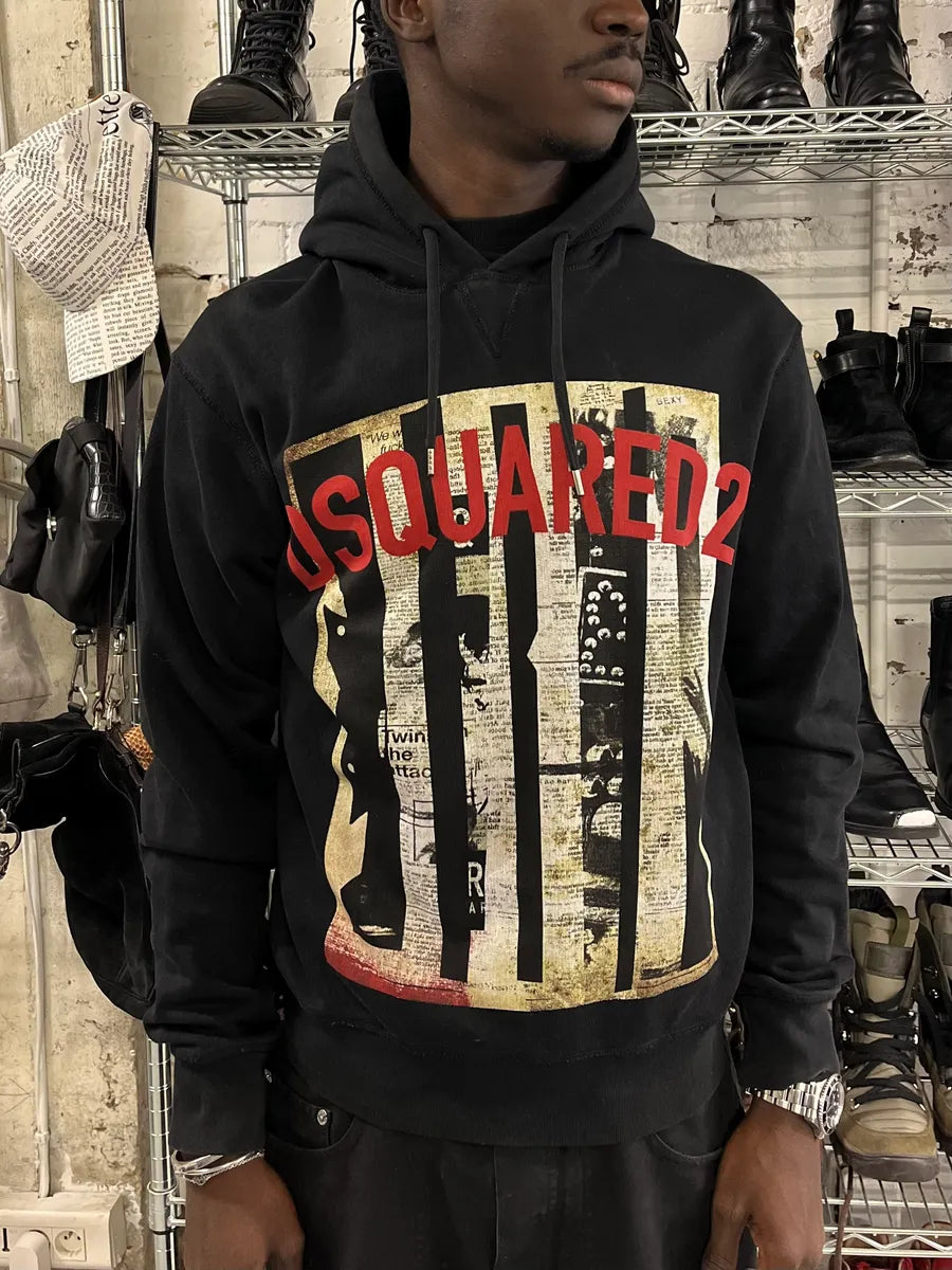 SS2017 Dsquared2 Black Magazine Papers Hoodie HGUlmlp 1