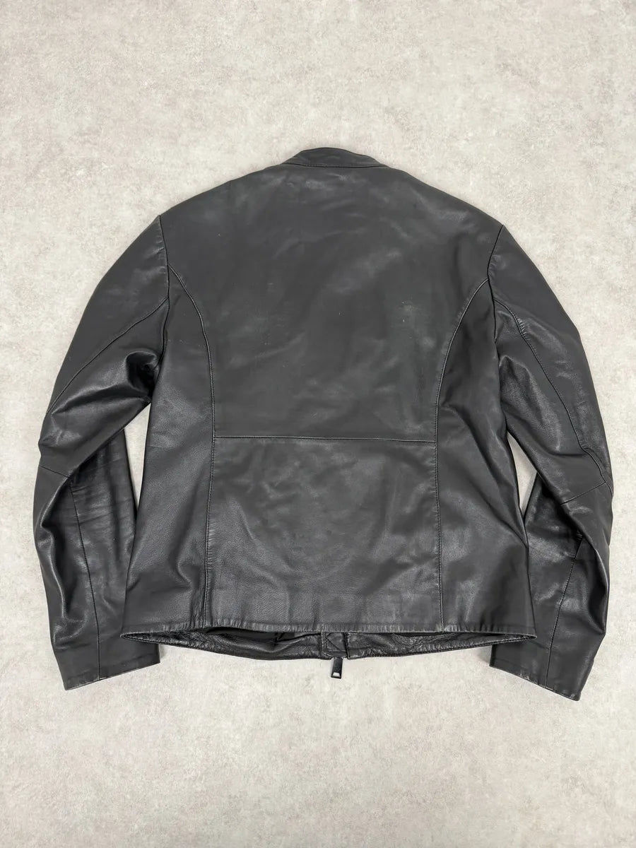 SS2017 Emporio Armani Agent Black Leather Jacket VuhVfTq 1