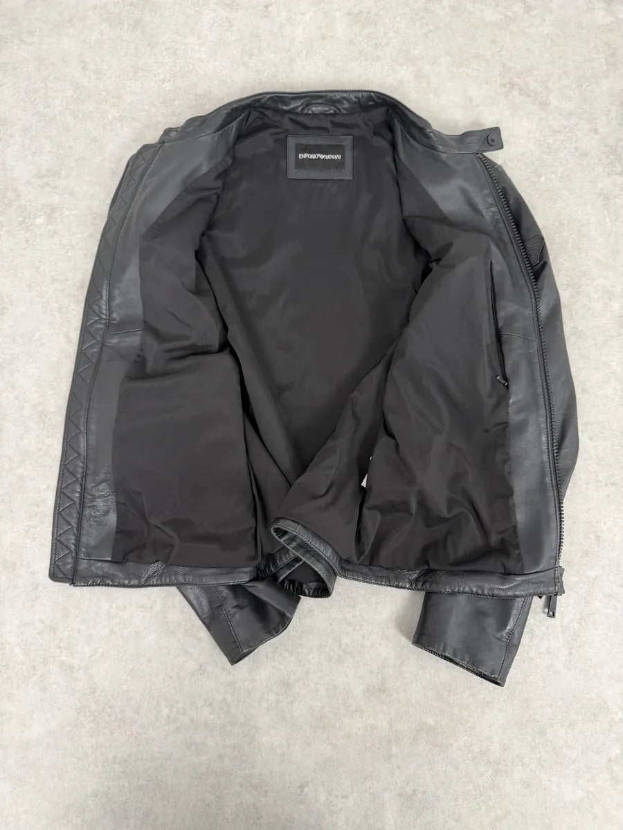 SS2017 Emporio Armani Agent Black Leather Jacket VuhVfTq 2