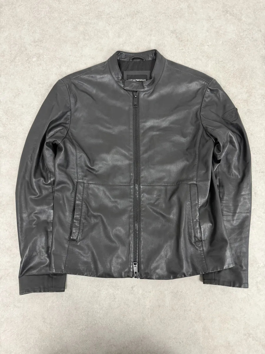 SS2017 Emporio Armani Agent Black Leather Jacket VuhVfTq 4