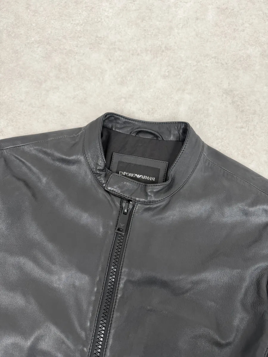 SS2017 Emporio Armani Agent Black Leather Jacket VuhVfTq 5